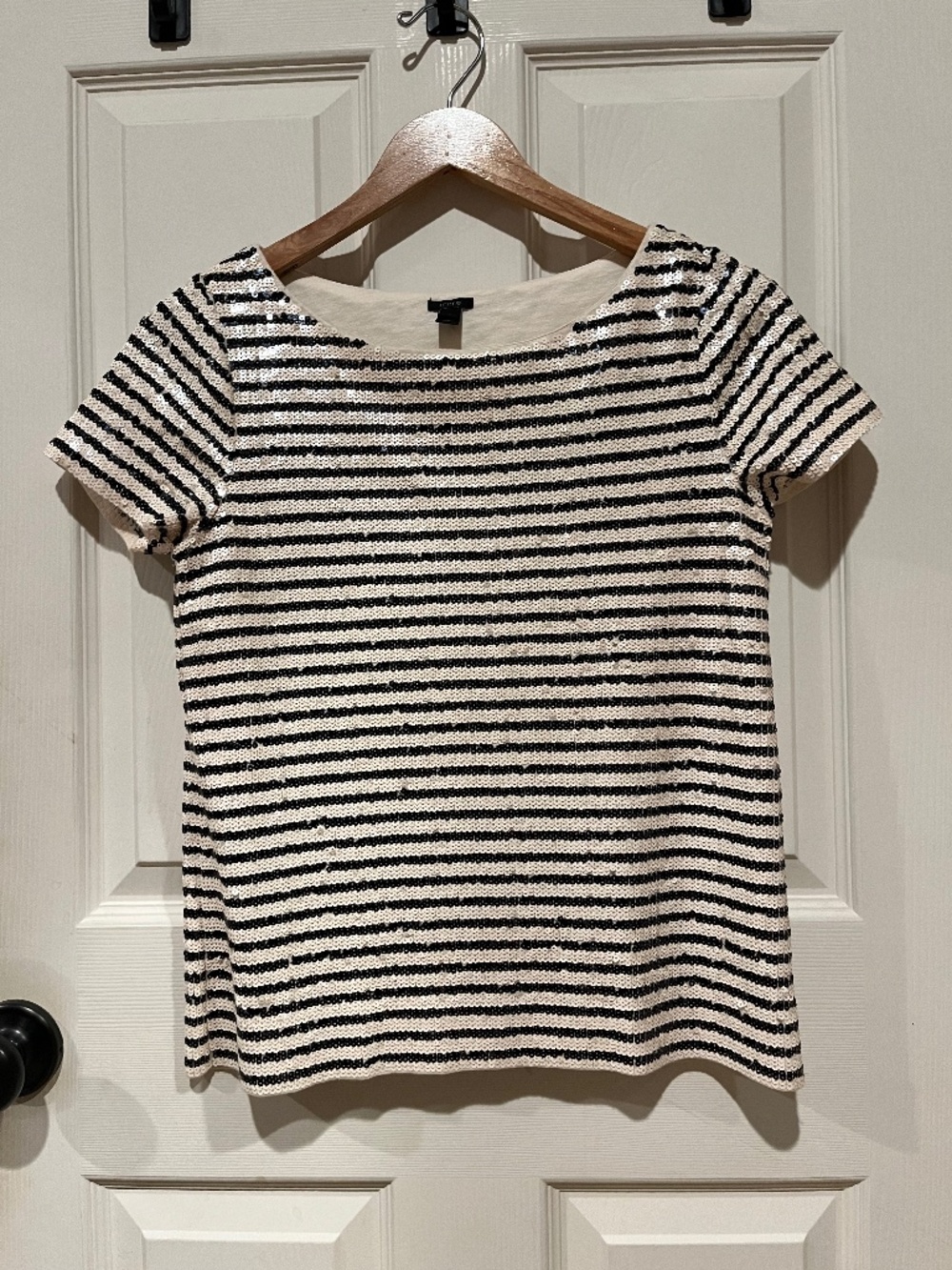 J.Crew Size XS Sequin Striped Short Sleeve Top Nautical Sparkle Tee